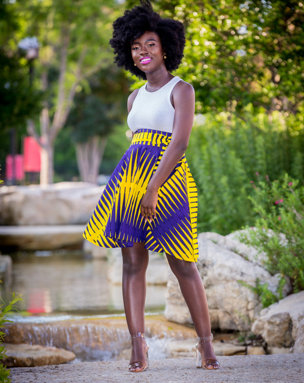 Miss Bryn- Belted High Waist Skirt- Purple